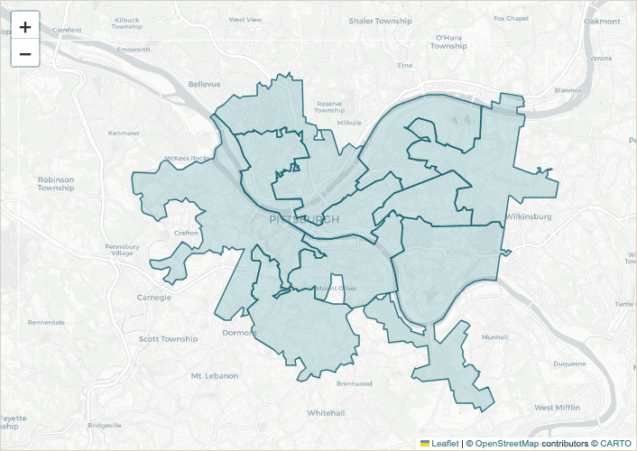 Map of Pittsburgh City Council districts